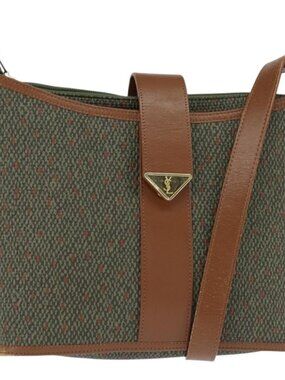 Authentic SAINT LAURENT Shoulder Bag PVC Leather Brown Gold